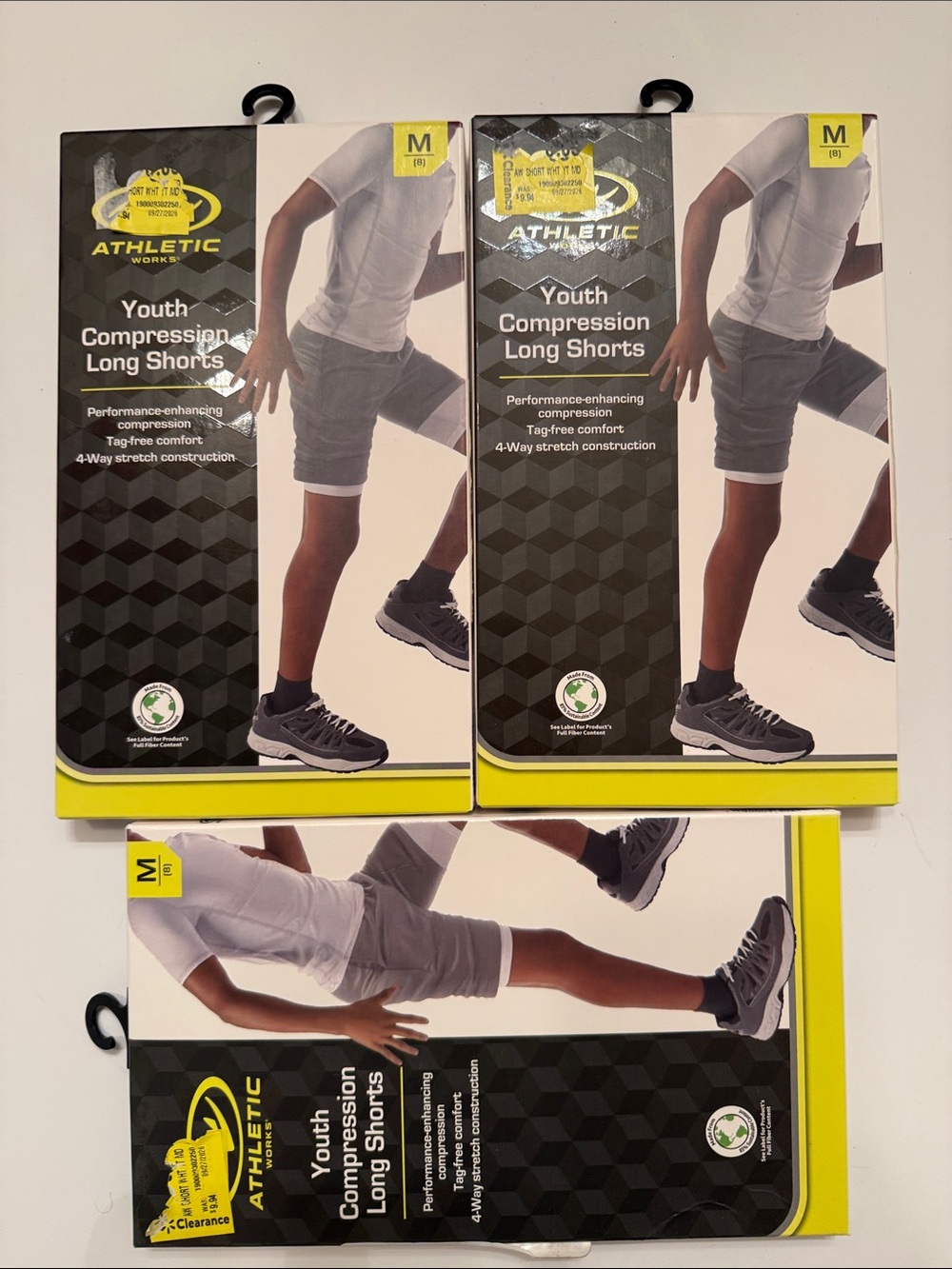 Athletic Works Gray Youth Compression Long Shorts - Medium (8), 3 Pairs, New